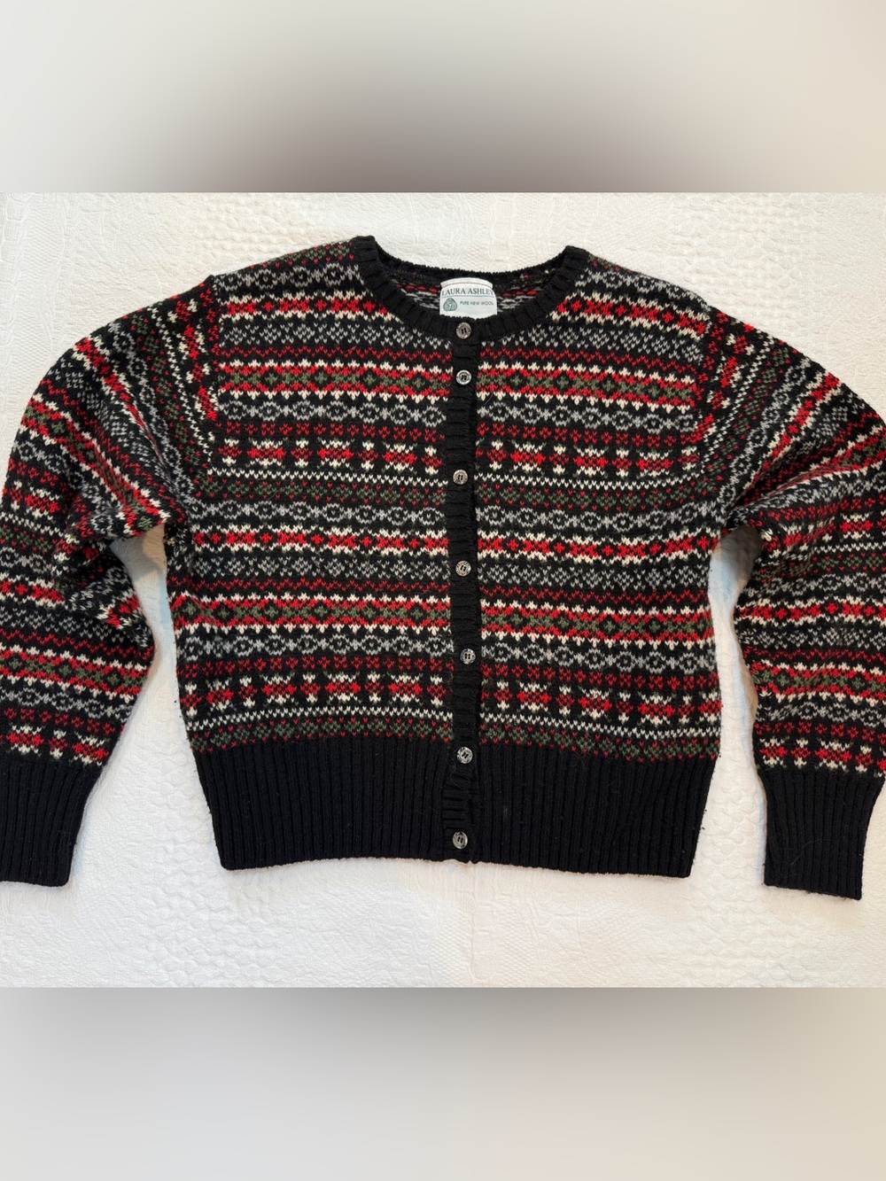 Vintage Laura Ashley 100% Wool Cardigan Sweater Women’s L Small Medium Fit UK